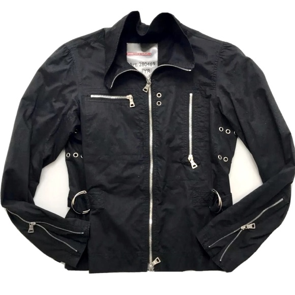 PRADA Black Zipper Moto Jacket Size X-Small - Picture 1 of 8
